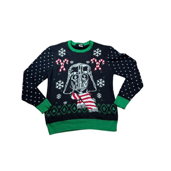 Star Wars Mens Size Large Darth Vader Ugly Christmas Sweater Green Trim Holiday - Picture 1 of 6